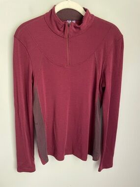Ibex Women's Long Sleeve 1/4 Zip Merino Wool Burgundy Pullover Top Size Large